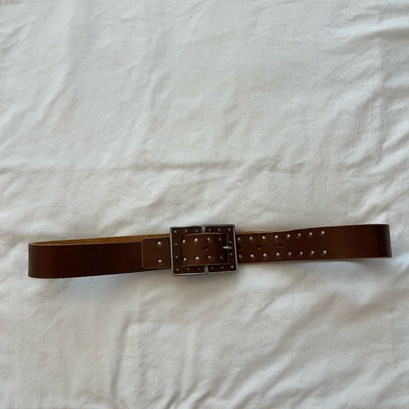 Mango Brown Leather Belt with Decorative Perforations - Picture 1 of 2